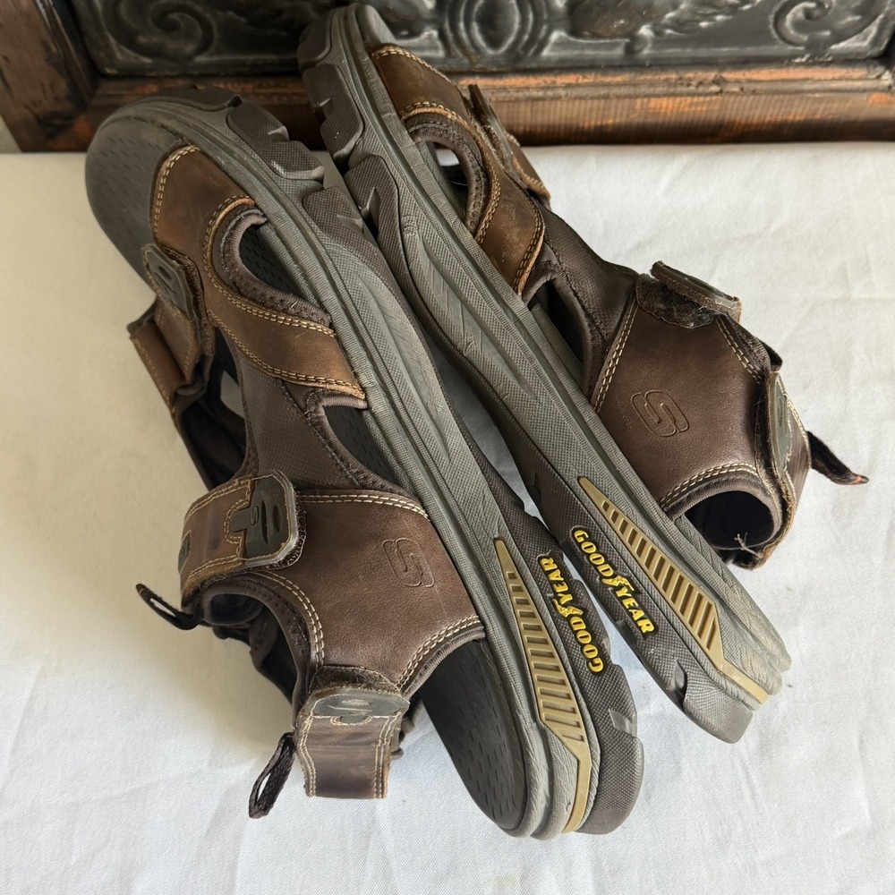 Skechers Brown Leather Hiking Trail Walking Sandals Mens Sz 12 Fisherman Strappy - Picture 10 of 10